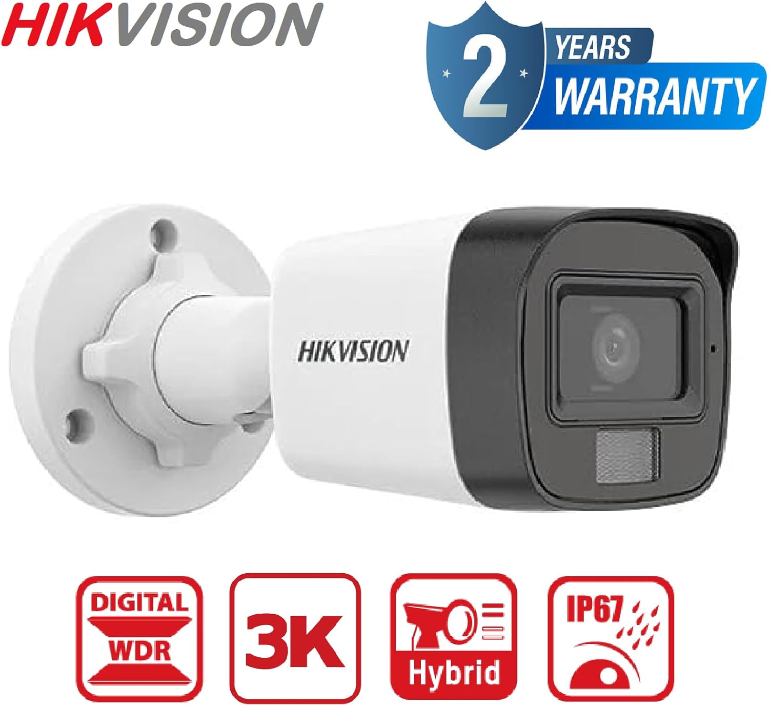 HIKVISION 5MP Outdoor Dual Light + Audio MIC + Motion Alert Wired CCTV Camera | DS-2CE16K0T-LPFS with USEWELL BNC/DC for 5MP & Above DVR, White